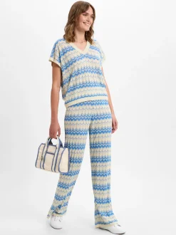 Vila Damen Weite Hose - VIEmber Glitter in sand blau