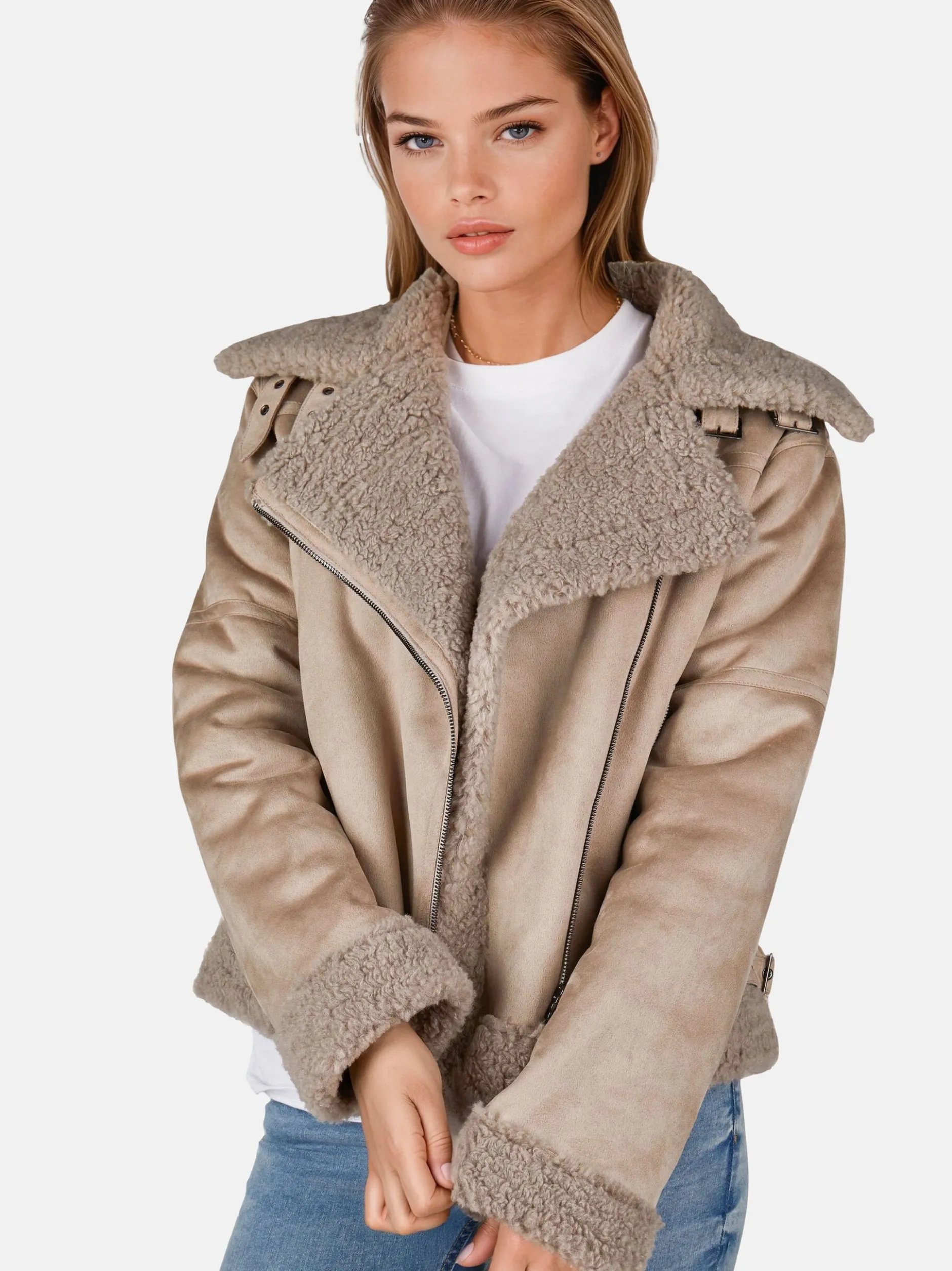 White Label Damen Bikerjacke in taupe
