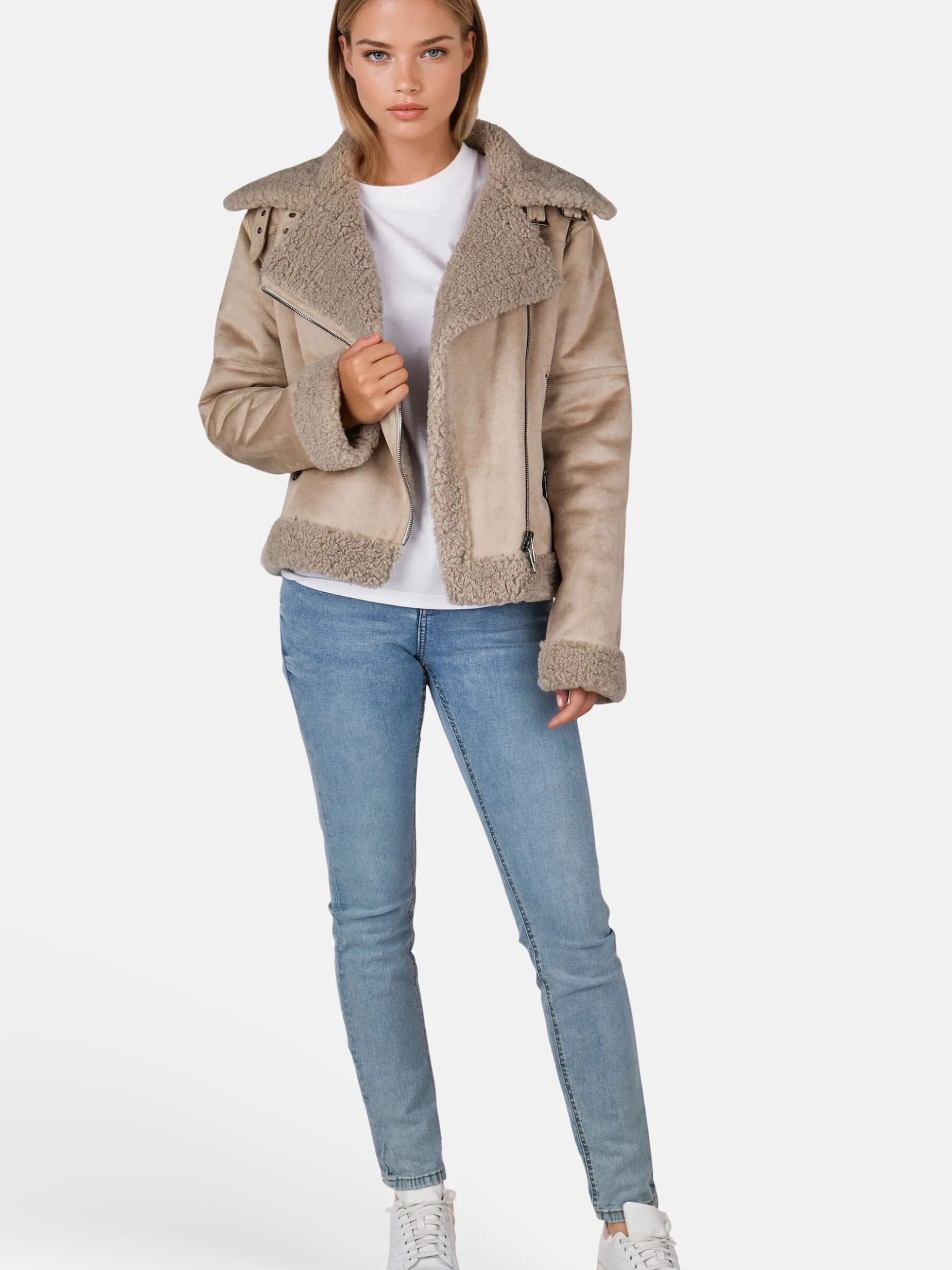 White Label Damen Bikerjacke in taupe