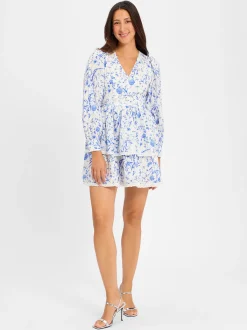 Y.A.S Damen Freizeitkleid in weiß blau - Ärmel: langarm