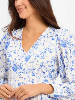 Y.A.S Damen Freizeitkleid in weiß blau - Ärmel: langarm