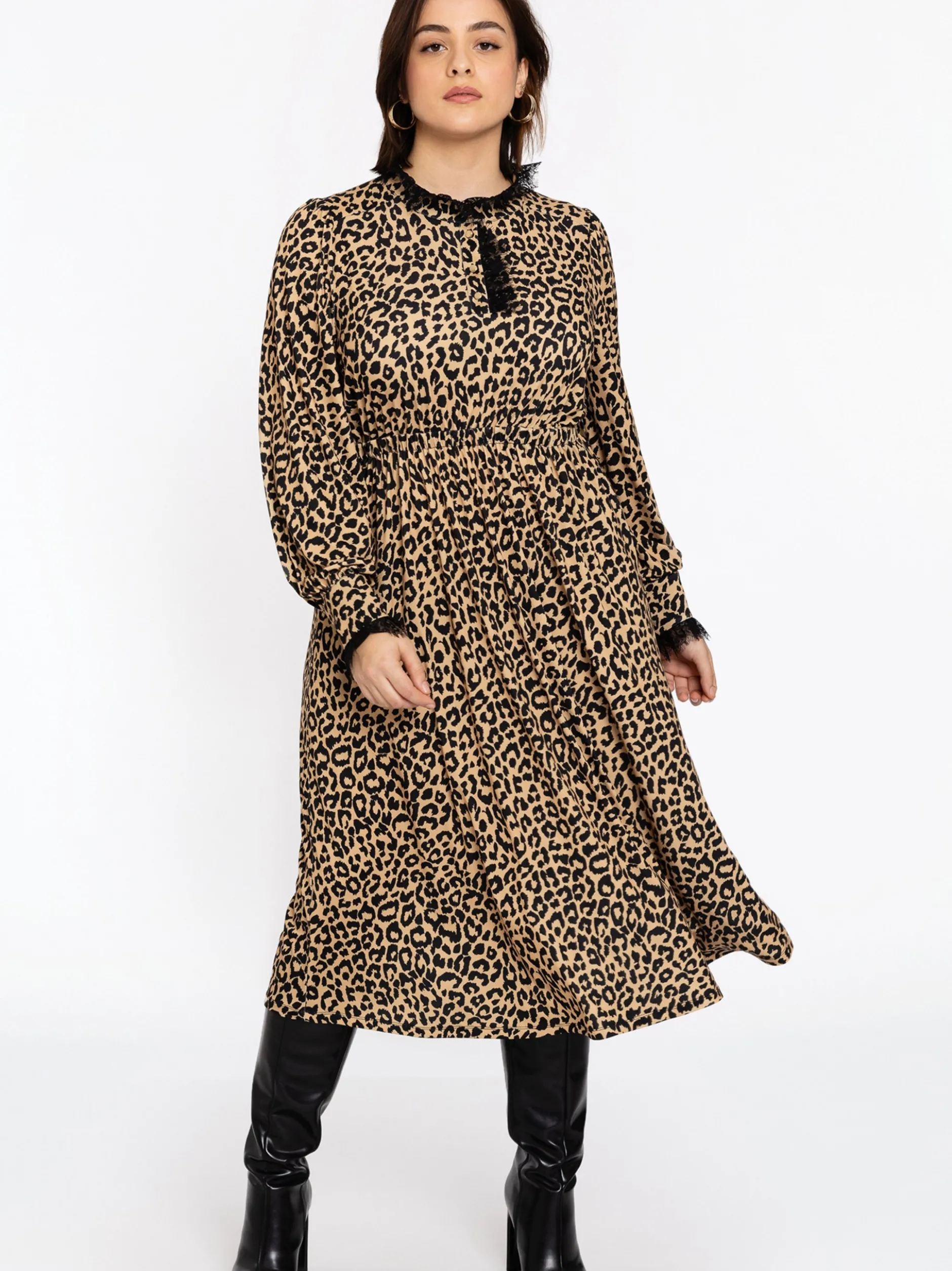 YOEK Damen Kleid in beige schwarz