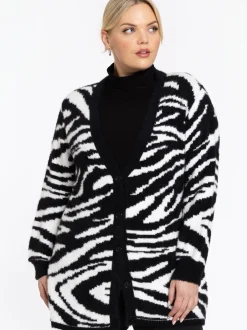 YOEK Damen Strickjacke in schwarz weiß
