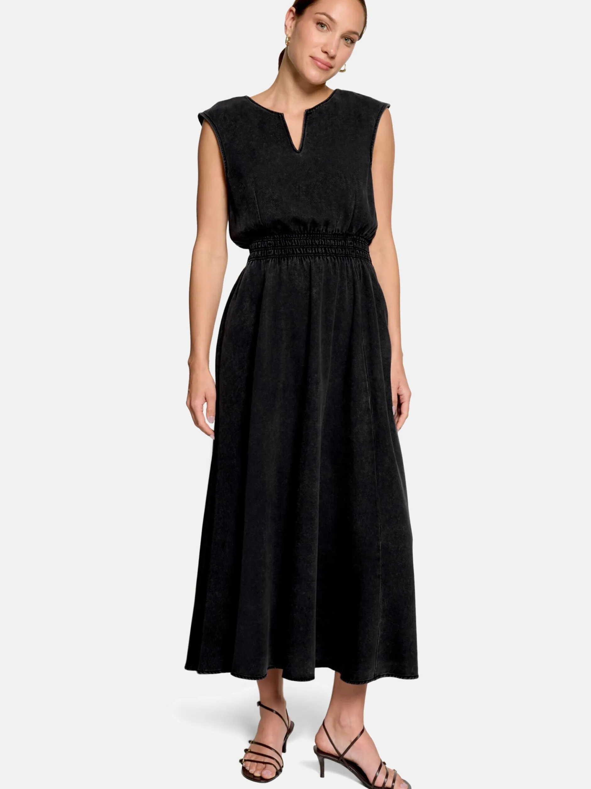 zero Damen Midikleid in schwarz denim