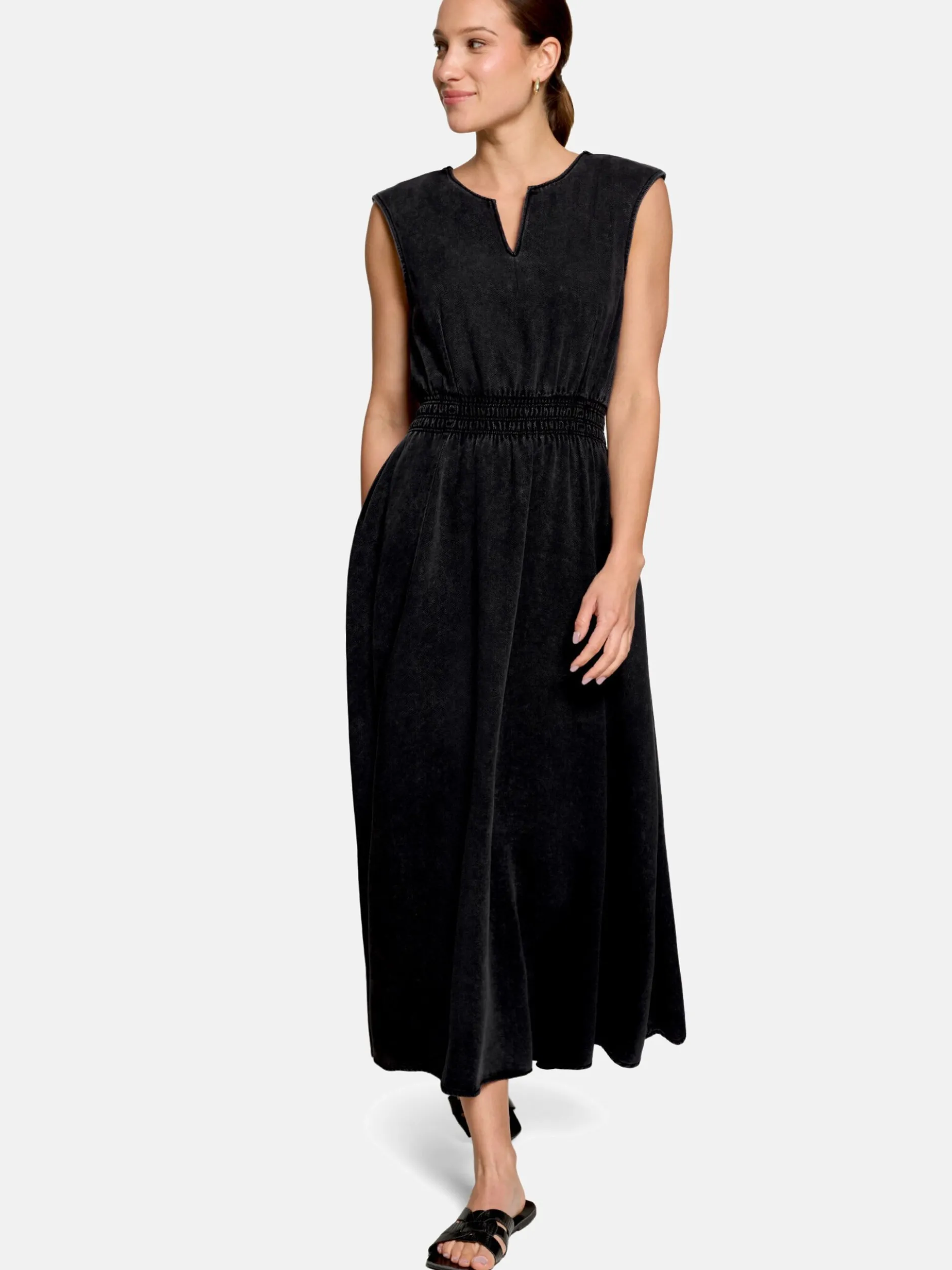 zero Damen Midikleid in schwarz denim