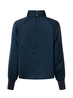 zero Damen Satinbluse in marine - Ausschnitt: Stehkragen