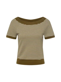 zero Damen T-Shirt in khaki weiß - Ausschnitt: Rundhals