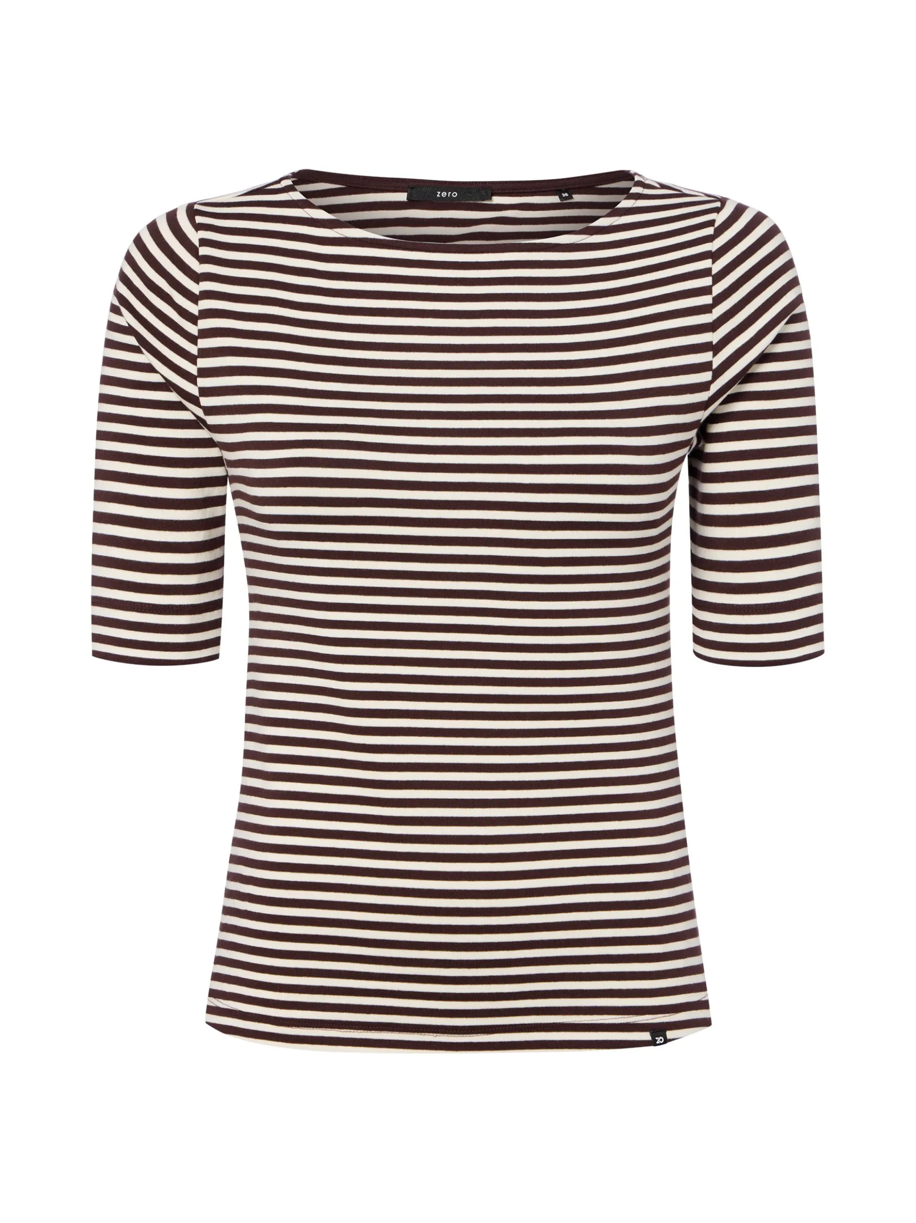 zero Damen T-Shirt in schoko ecru - Ausschnitt: Rundhals