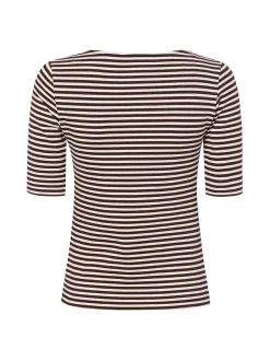 zero Damen T-Shirt in schoko ecru - Ausschnitt: Rundhals